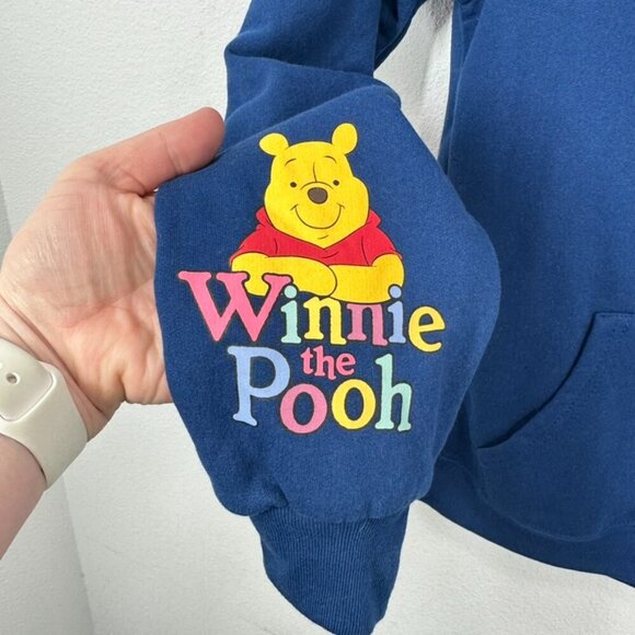 Disney Winnie the Pooh Embroidered Dark Blue Hooded Sweatshirt Size 00 XS Casual - Picture 2 of 5